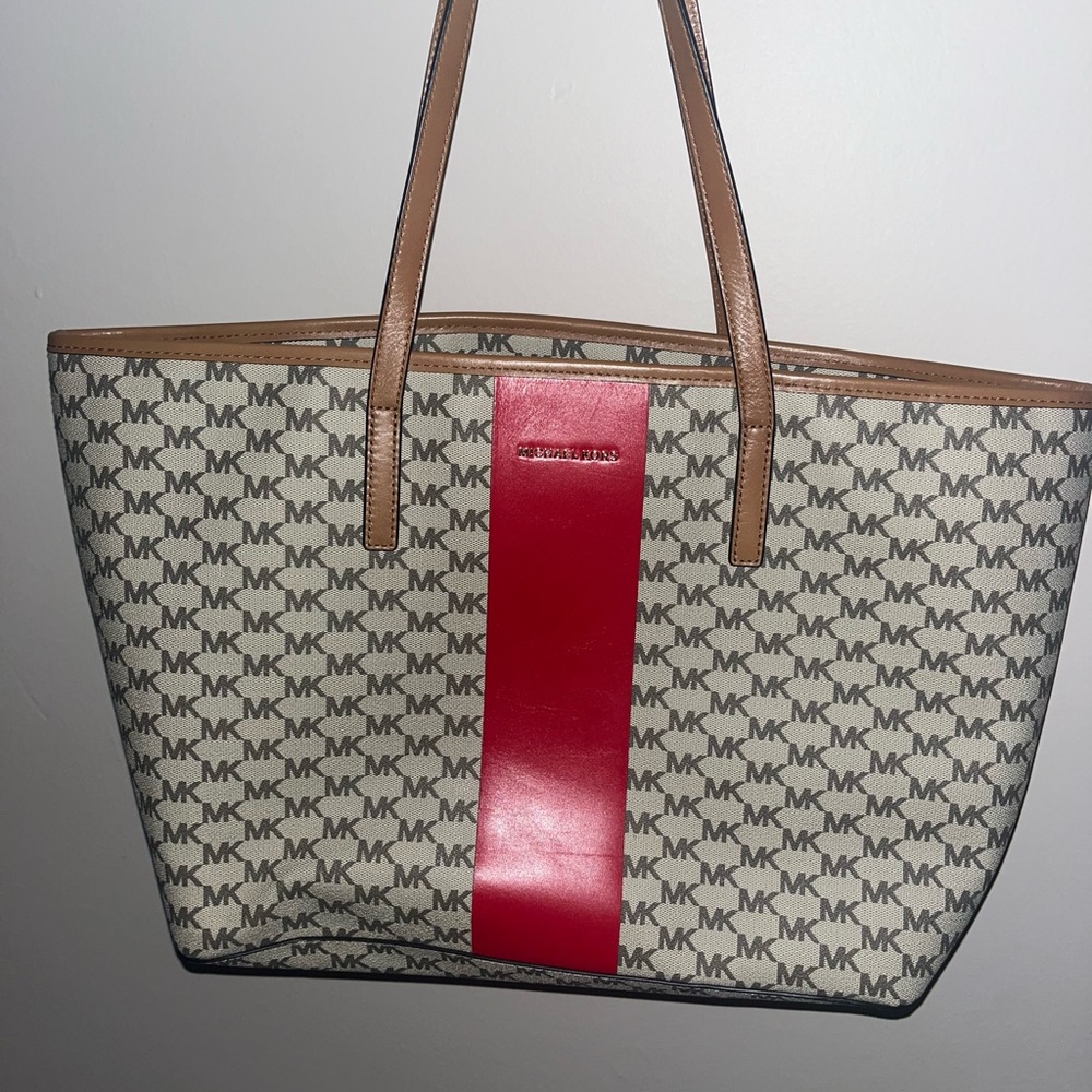 Michael Kors Signature Tote with Red Accent